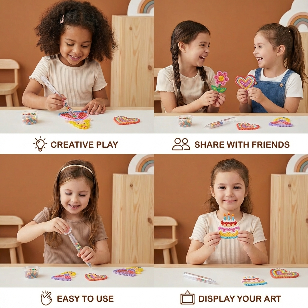 Kids Bead Art DIY Craft Set with Colorful Design Motifs