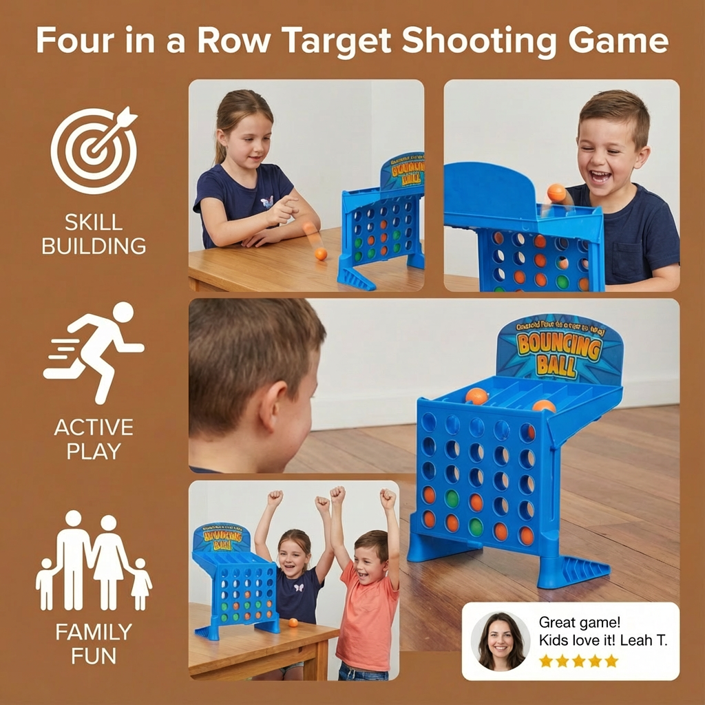 Line Up Four Bounce Shooting Game with Colorful Balls and Foldable Carrying Case