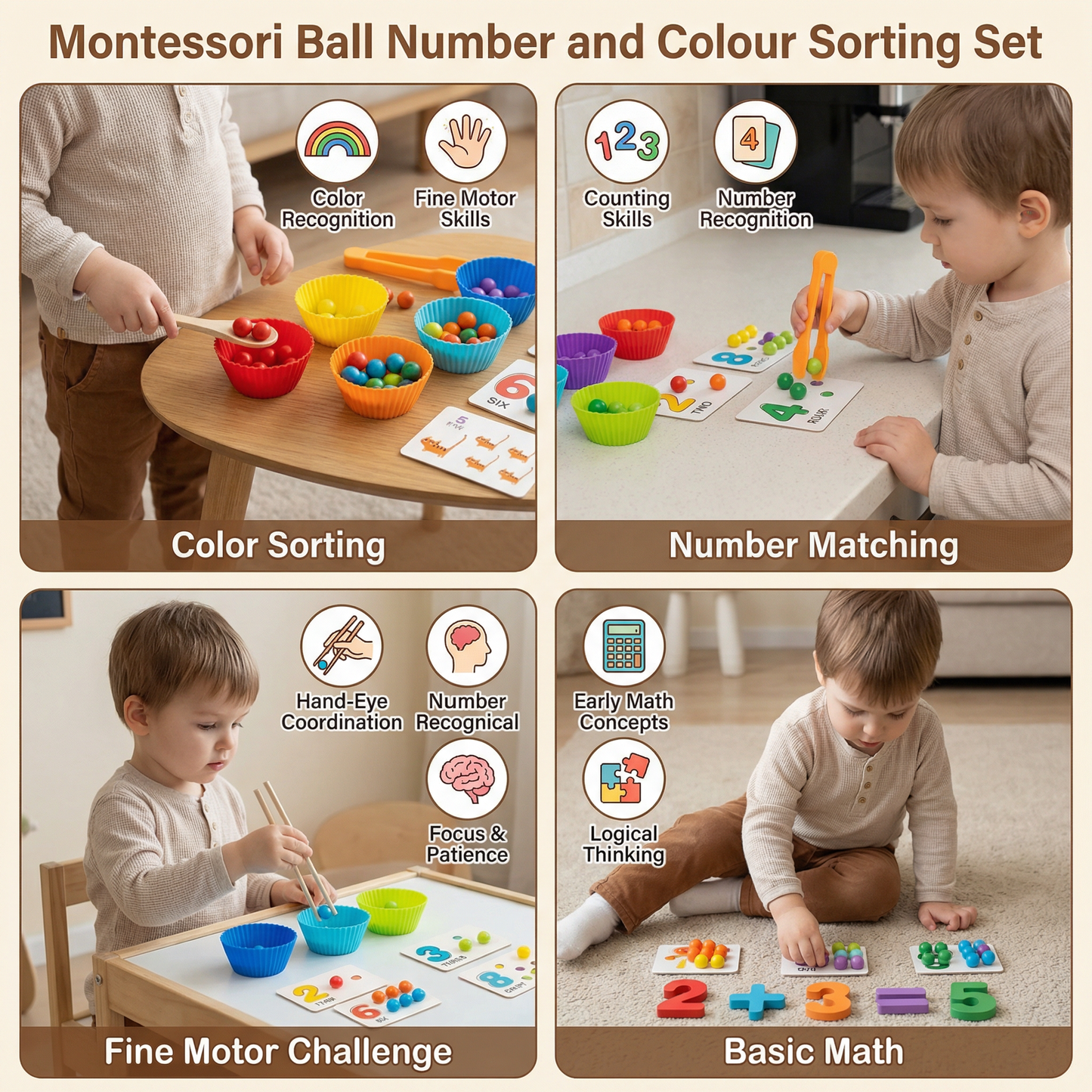 Montessori Ball Number and Colour Sorting Set for Learning to Count